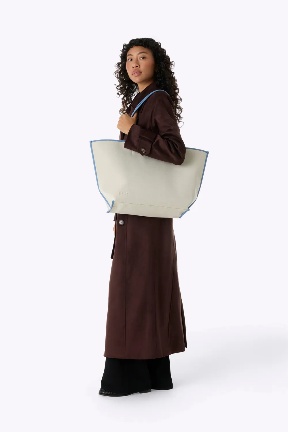 Beis Canvas and Leather tote bag dusty blue