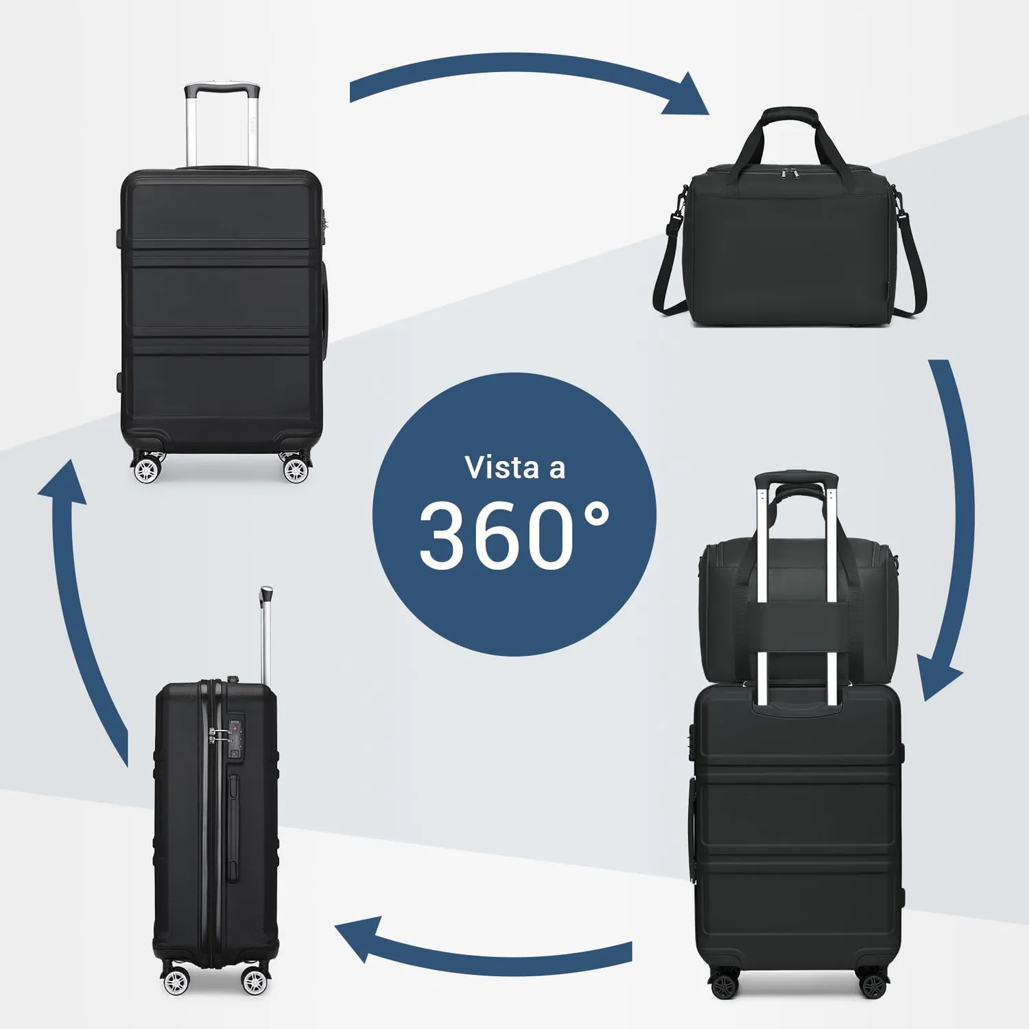 Kono Set 2 Valigia 55cm + Borsa 40x30x20 Nero Rigido