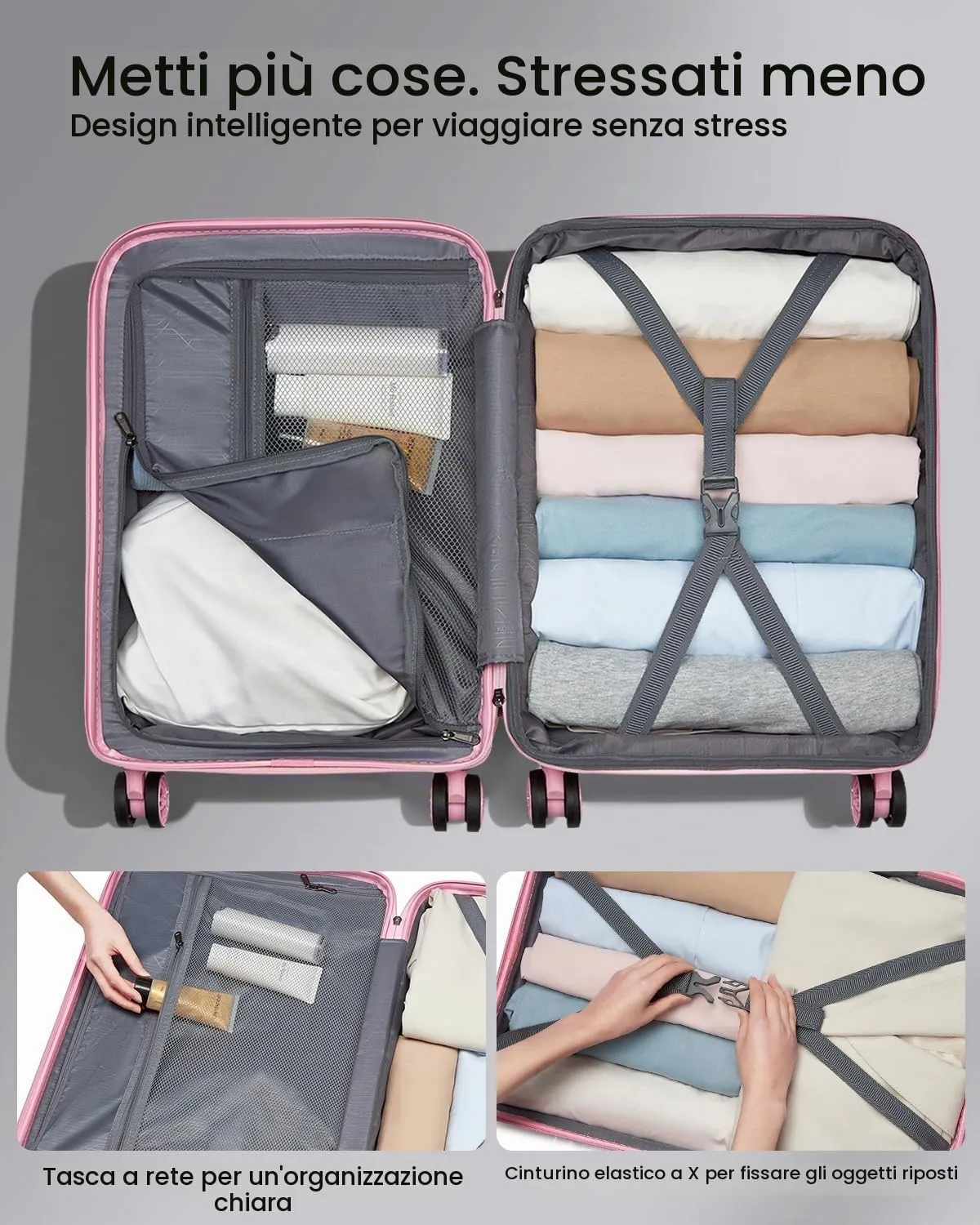 Kono Set 3 Valigie rigide 20" 24" 28" trolley 4 ruote TSA