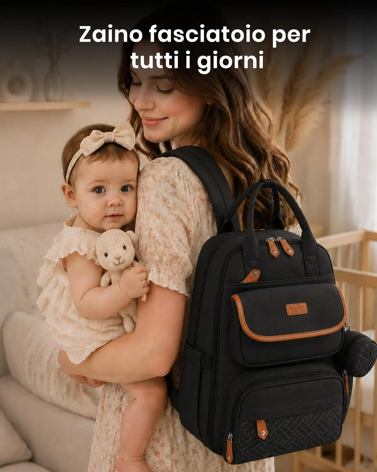 Kono Zaino Fasciatoio Nero Mamma Papà 18 Scomparti