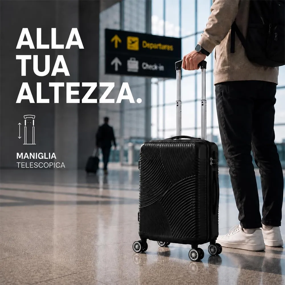 Provitera Trolley Cabina Rigido valigia ABS nero 55x40x20