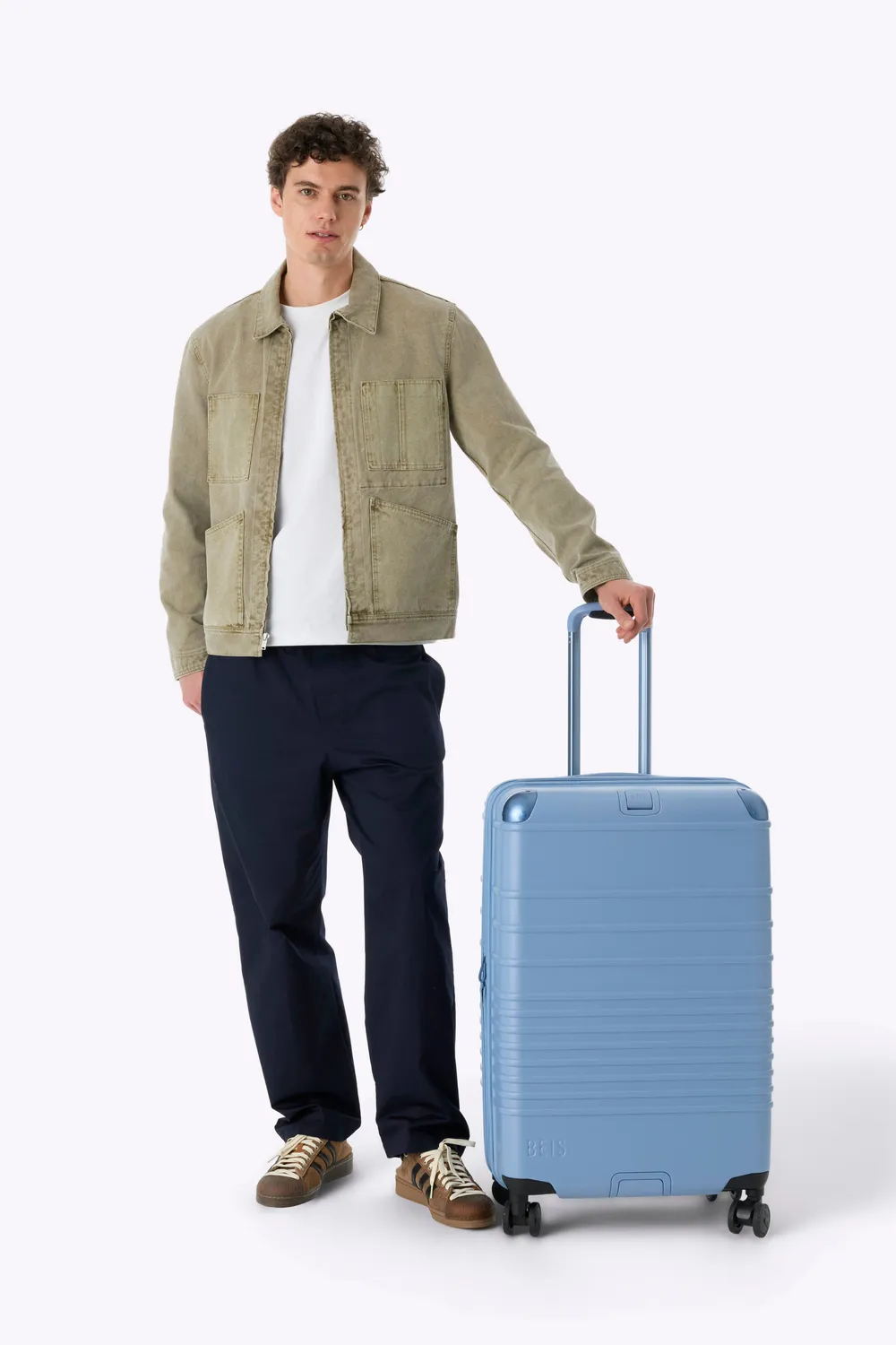 Beis Hybrid Check-In Roller valigia stiva Dusty Blue rigida