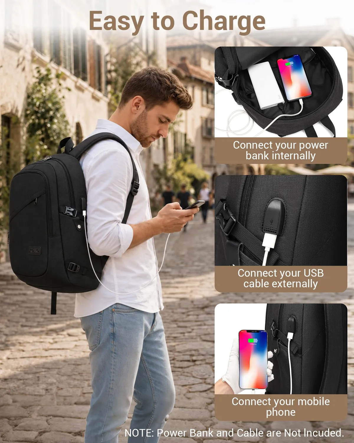 Kono Zaino Porta PC 15,6 Pollici Zaino Nero Antifurto USB