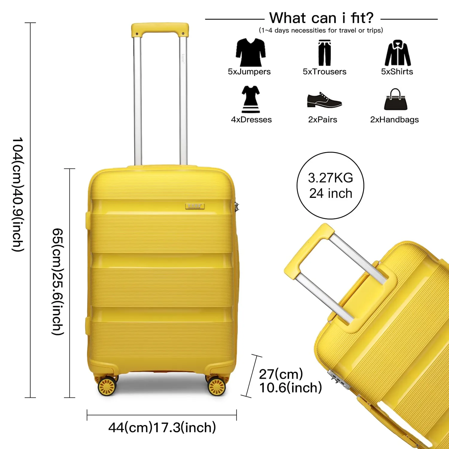 Kono Set Trolley Rigidi 3 Pezzi 20 24 28 Valigie con TSA