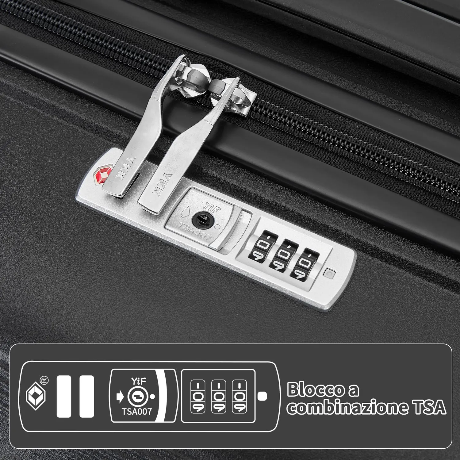 Kono trolley bagaglio a mano 55x41x20 rigido nero TSA
