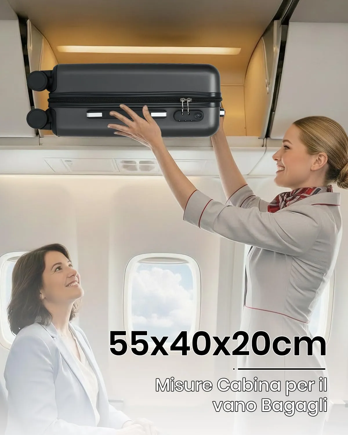 Kono Valigia Rigida 55x40x20 bagaglio a mano grigio 34L