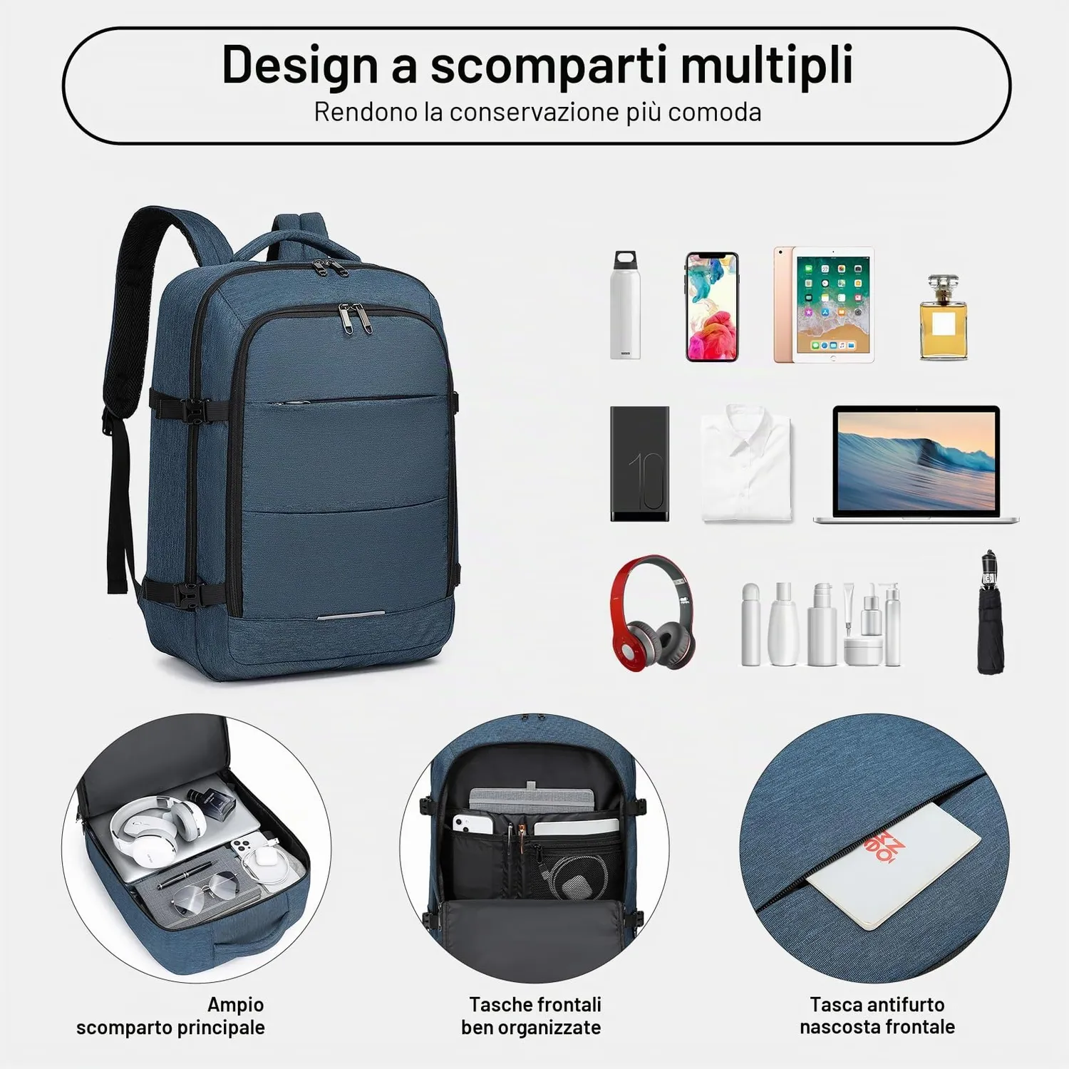 Kono EasyJet Zaino 45x36x20 30L blu marina porta pc 15,6