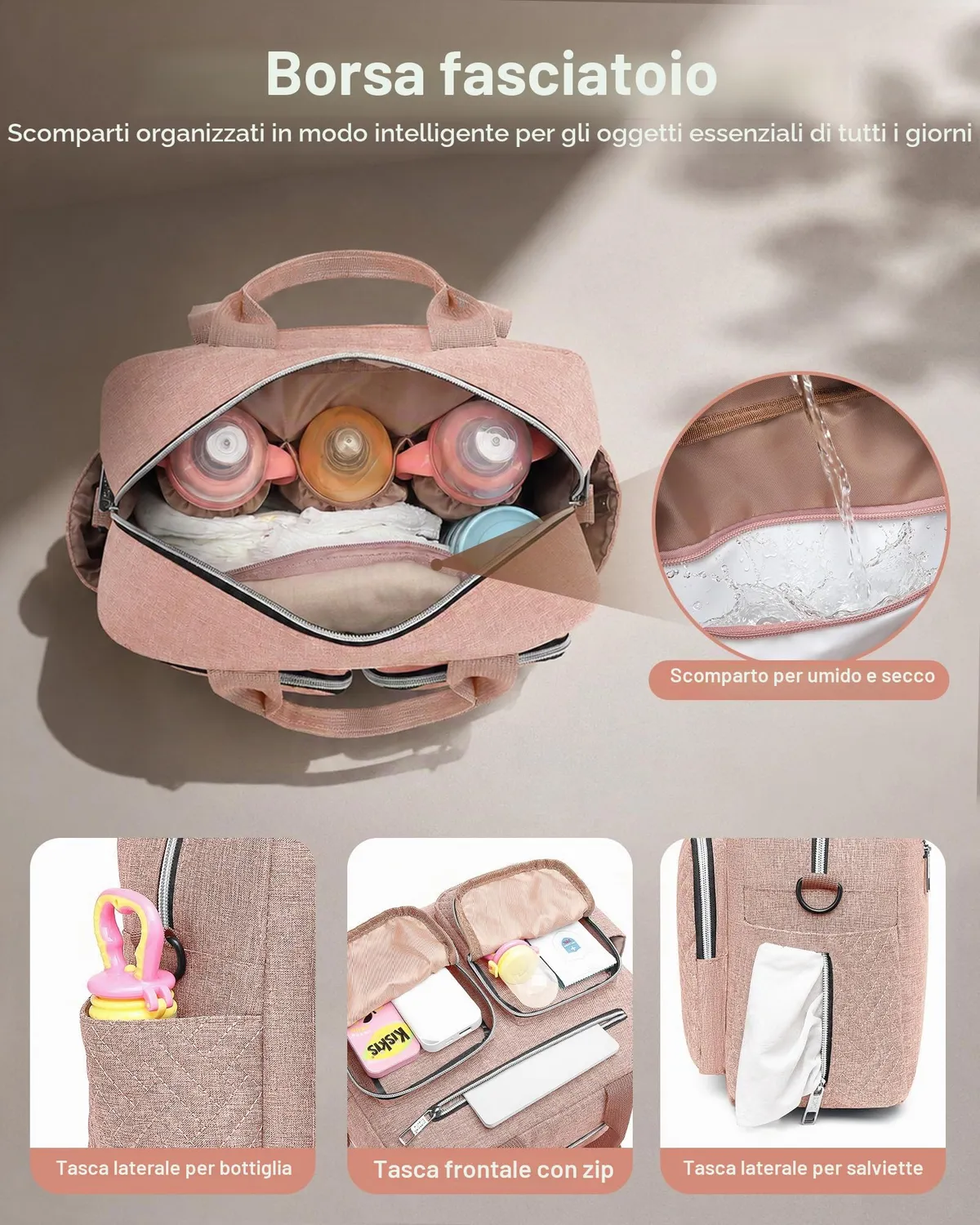 Kono Borsa Fasciatoio Rosa Impermeabile con Termiche