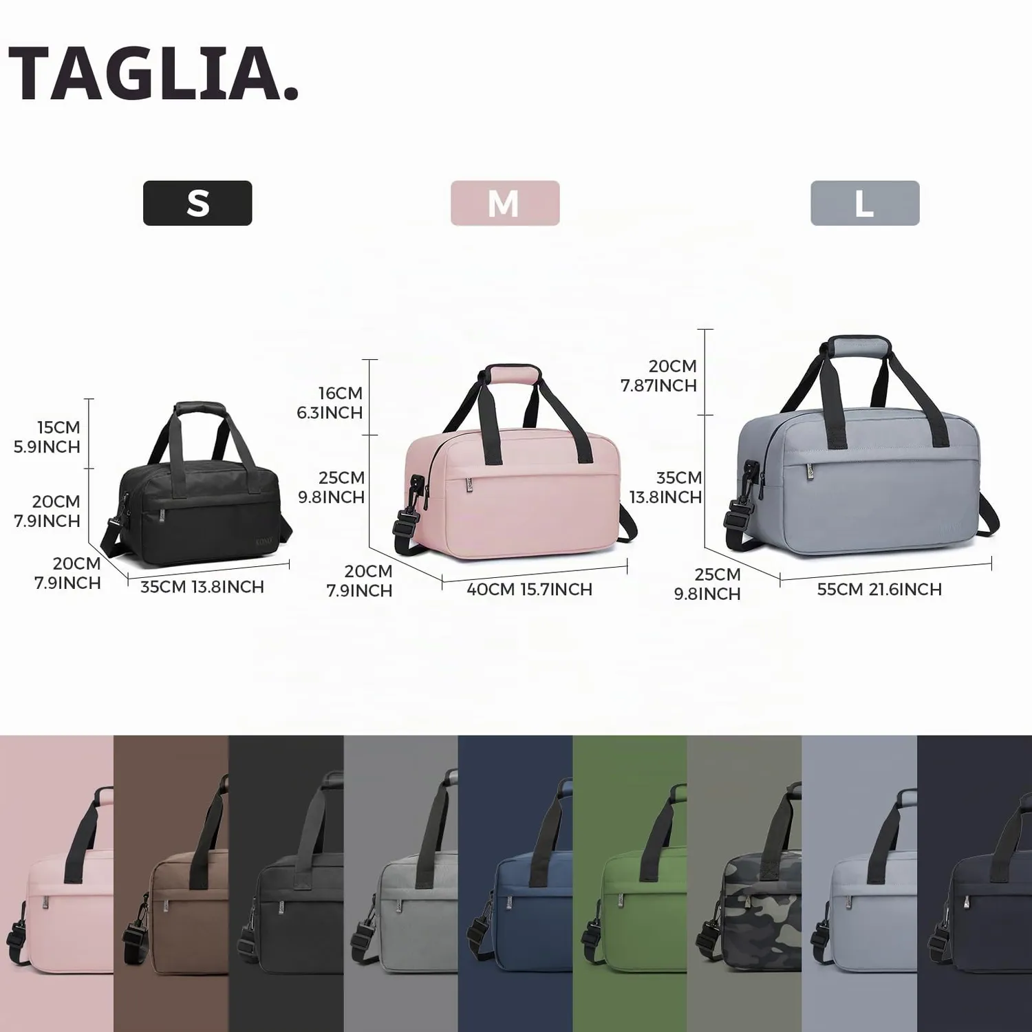 Kono Borsa da Viaggio 55x35x25cm Marrone 38L Leggera