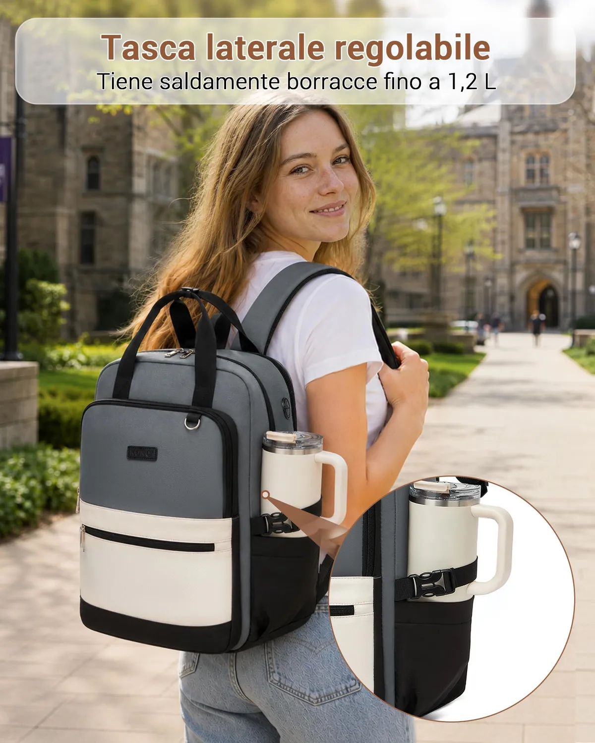Kono zaino porta PC 15,6 pollici grigio/beige impermeabile