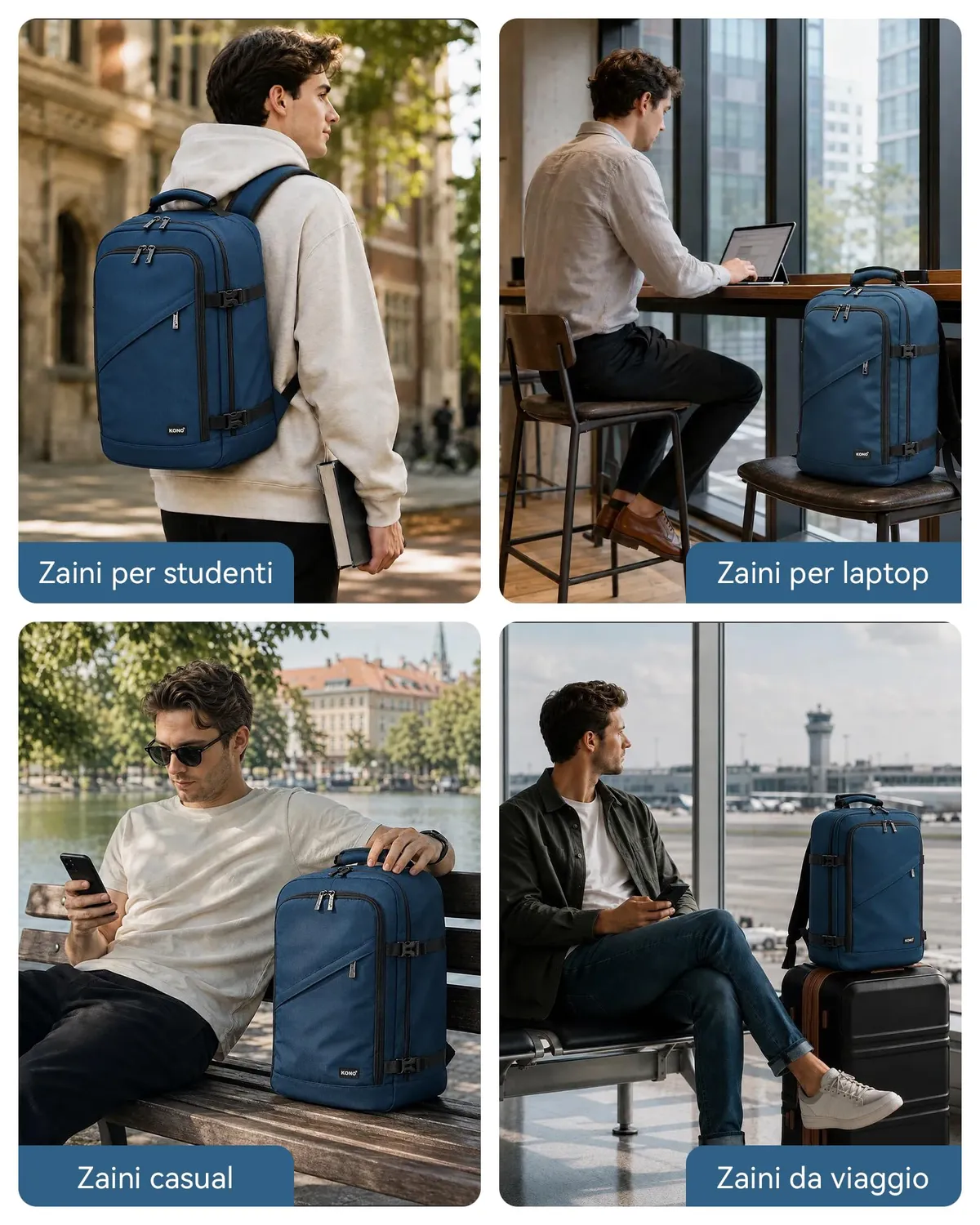 Kono zaino Ryanair 40x20x25 blu navy 20L bagaglio a mano