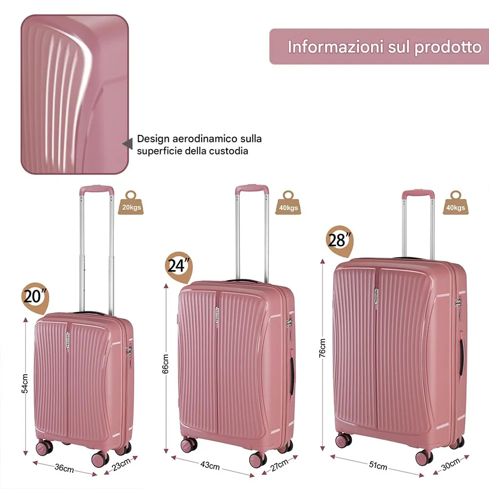 Provitera Set 3 Valigie Rigide Rosa ABS 90 Litri