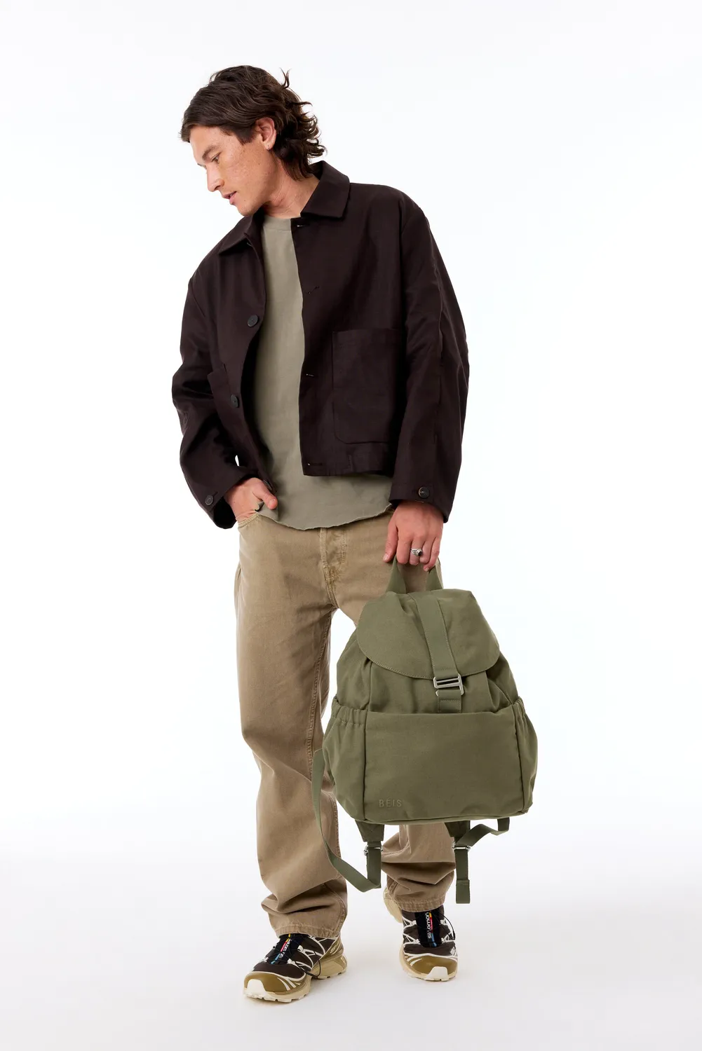 Beis Rucksack zaino Olive porta laptop lavabile