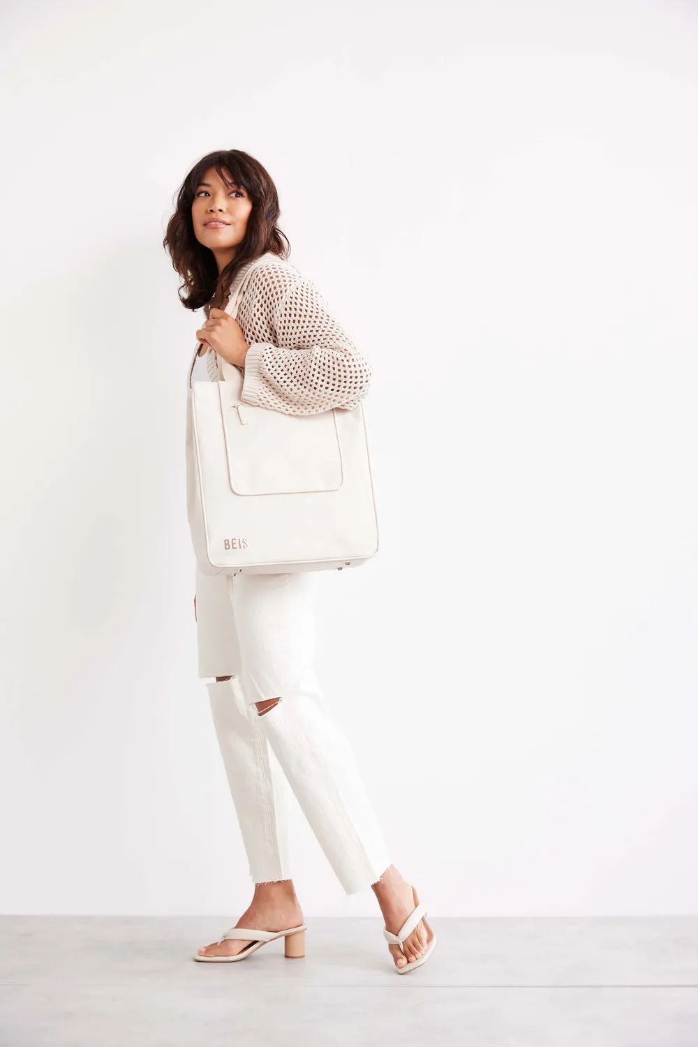 Beis North To South Tote beige borsa riciclata