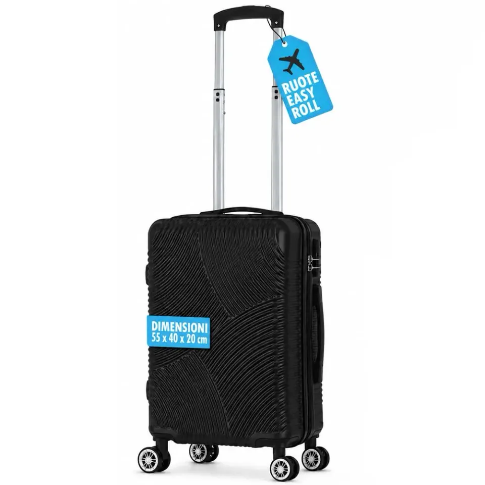 Provitera Trolley Cabina Rigido valigia ABS nero 55x40x20
