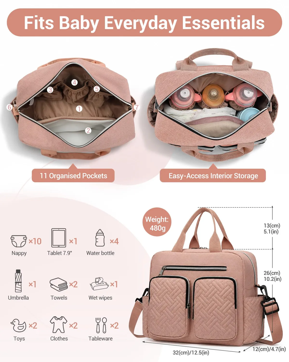 Kono Borsa Fasciatoio Rosa Impermeabile con Termiche
