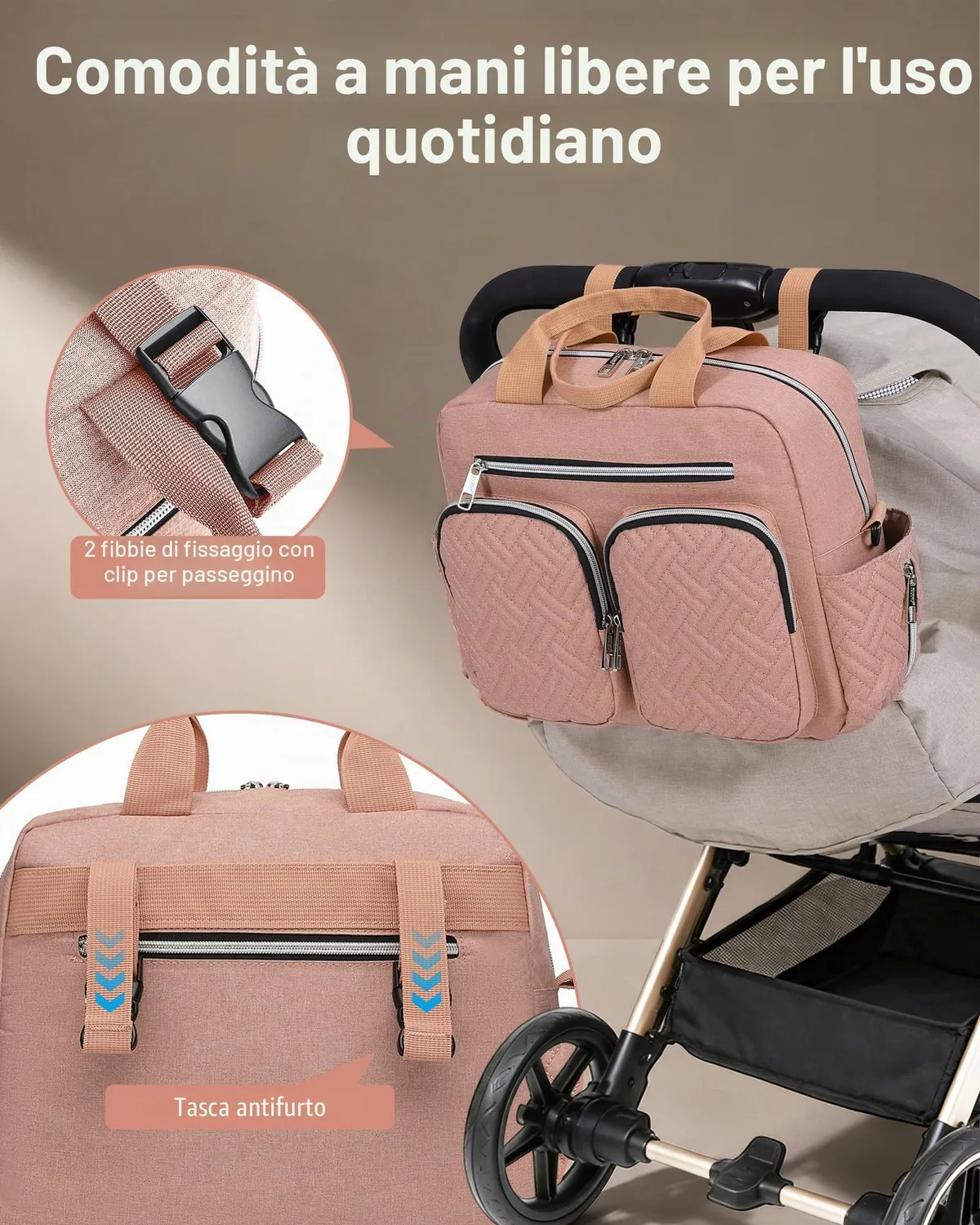 Kono Borsa Fasciatoio Rosa Impermeabile con Termiche