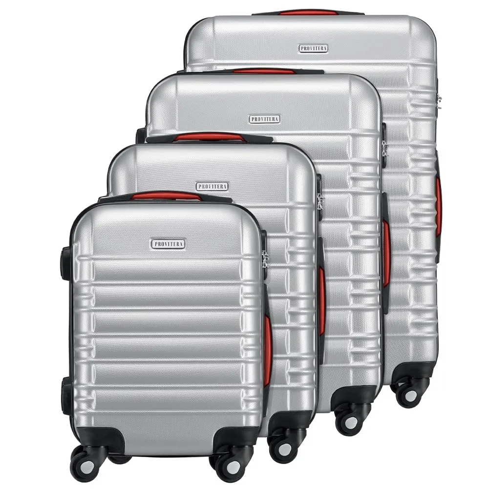 Provitera Set 4 Valigie Rigide ABS S-M-L-XL Trolley Argento