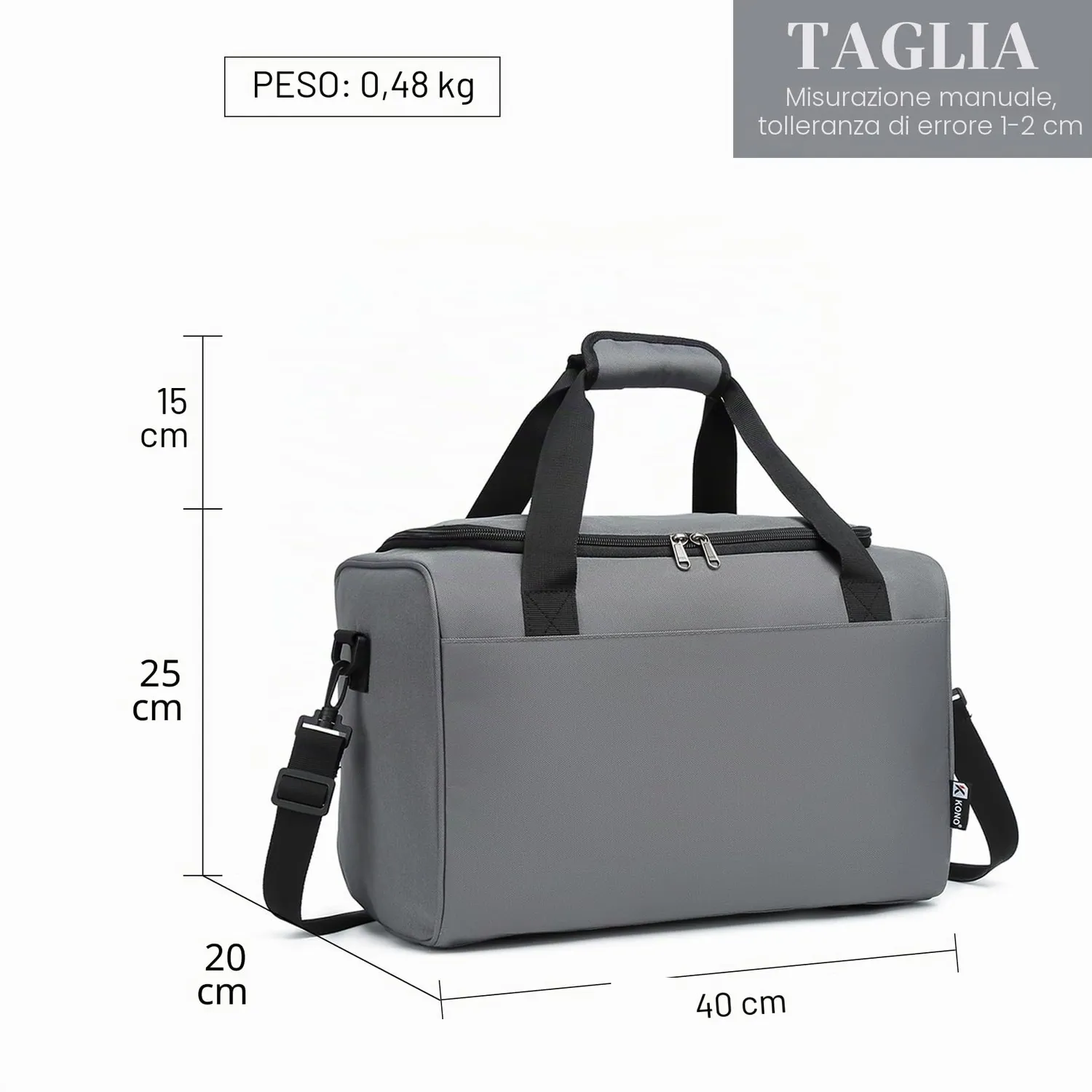 Kono Bagaglio a Mano 40x20x25 cm Borsa Grigia 20L
