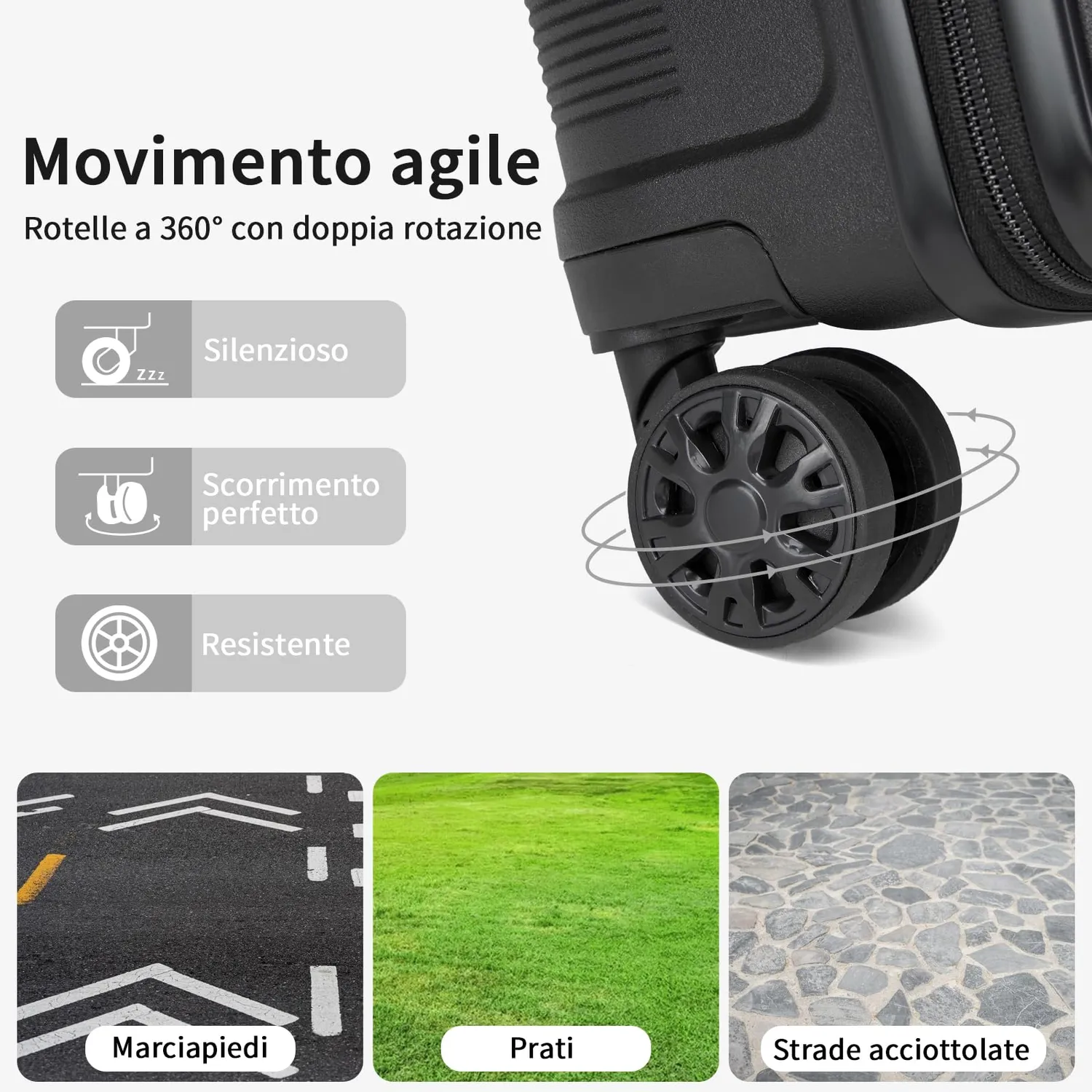 Kono trolley bagaglio a mano 55x41x20 rigido nero TSA