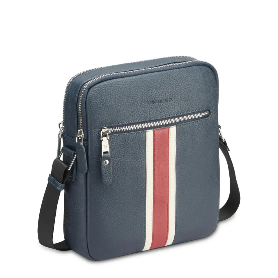 Roncato Madrid Borsello Uomo Pelle Blu Navy Rosso 23x27
