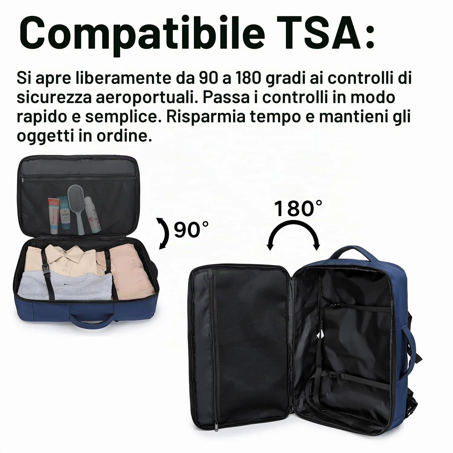 Kono Zaino Viaggio 55x35x20 bagaglio mano blu 38L