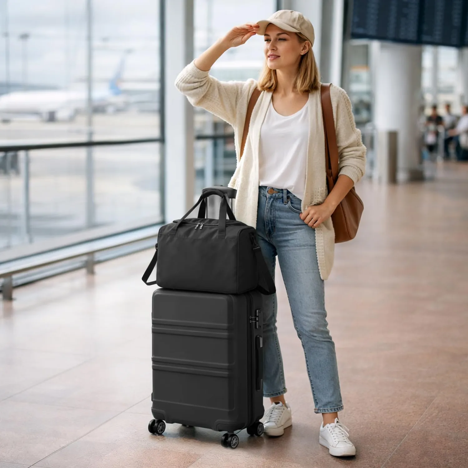 Kono Set 2 Valigia 55cm + Borsa 40x30x20 Nero Rigido