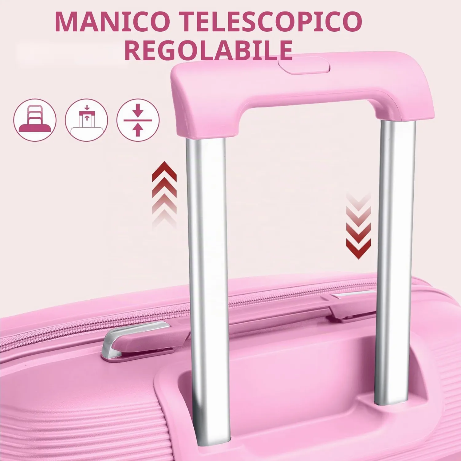 Kono 65cm Valigia Trolley Rigida Rosa Polipropilene