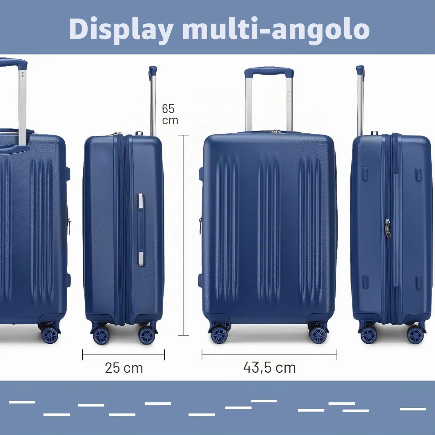 Kono Valigia Rigida 65cm 24" blu marina espandibile