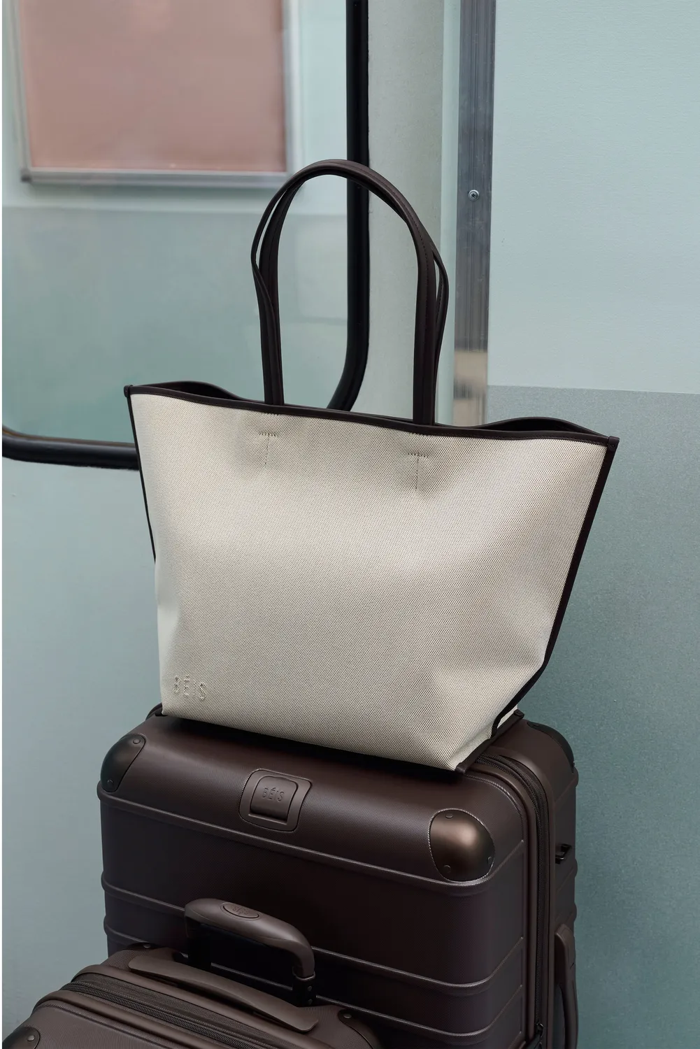Beis Canvas and Leather tote bag espresso