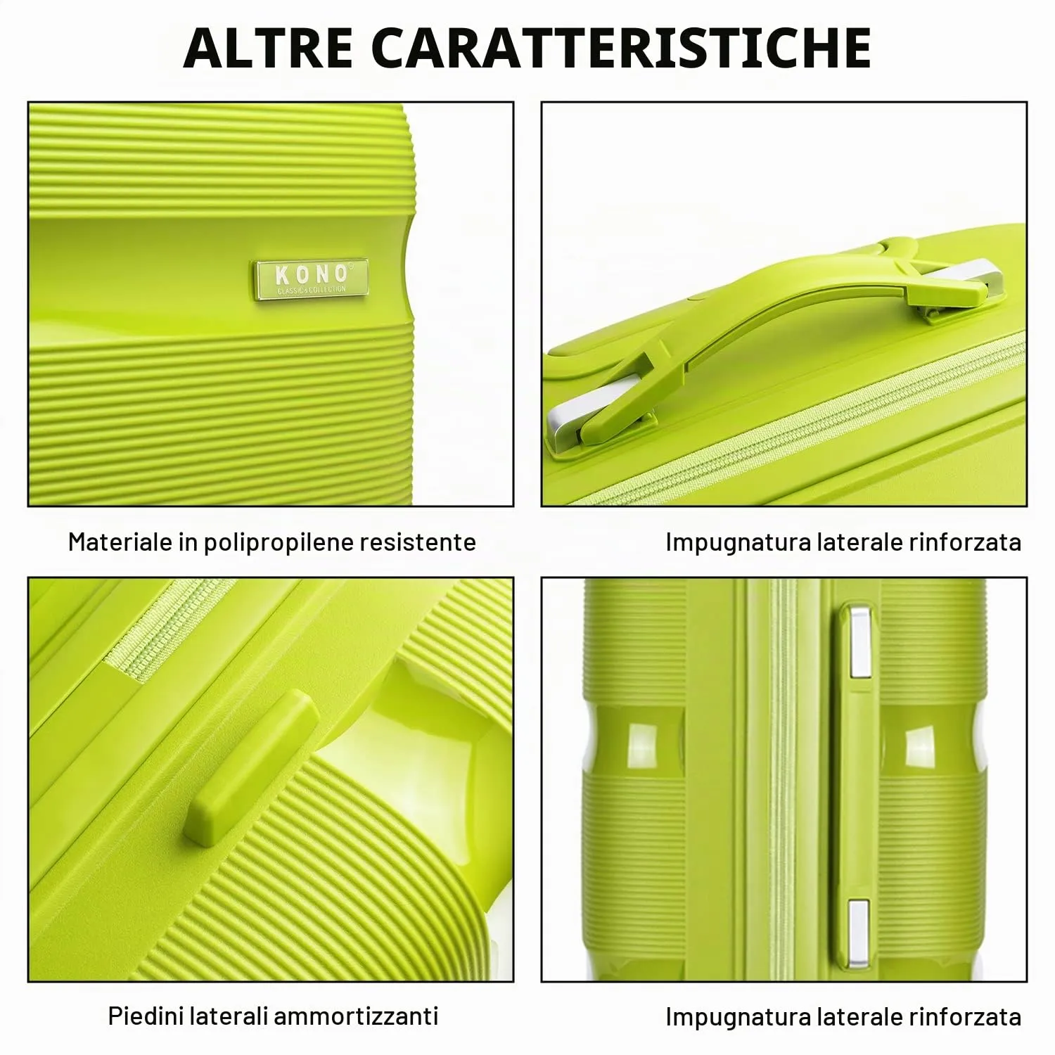 Kono Trolley Bagaglio a Mano 55cm 40L Verde rigido TSA