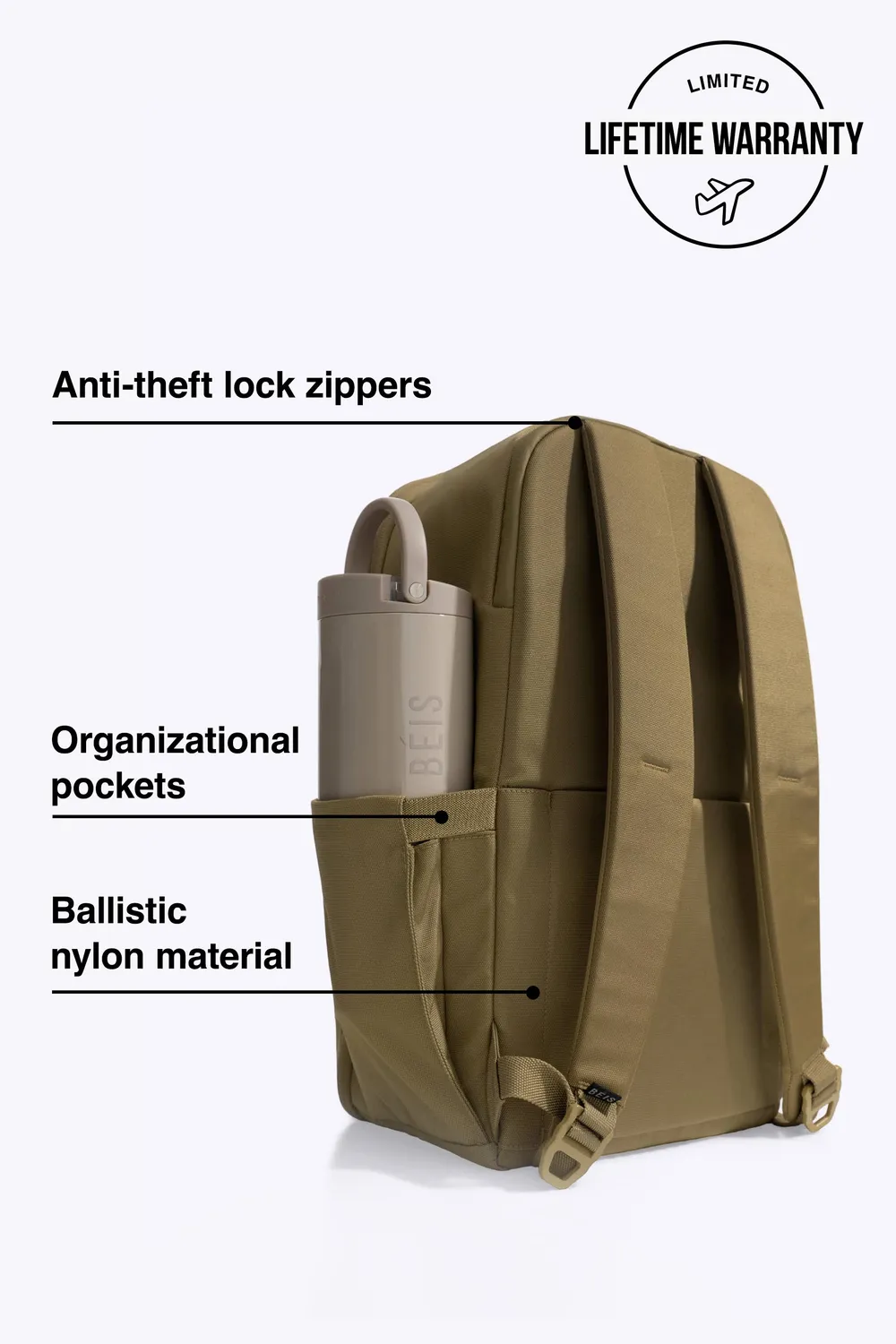 Beis Pro Travel zaino Khaki nylon balistico