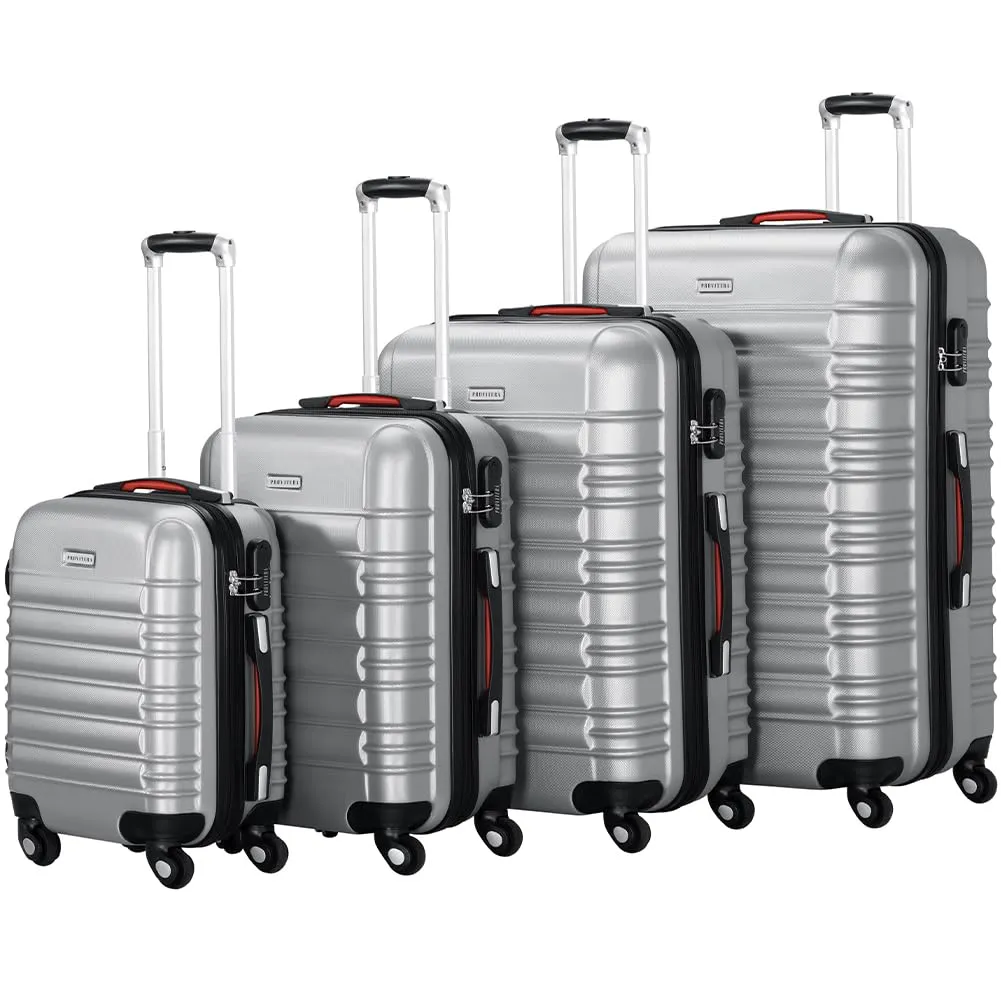 Provitera Set 4 Valigie Rigide ABS S-M-L-XL Trolley Argento