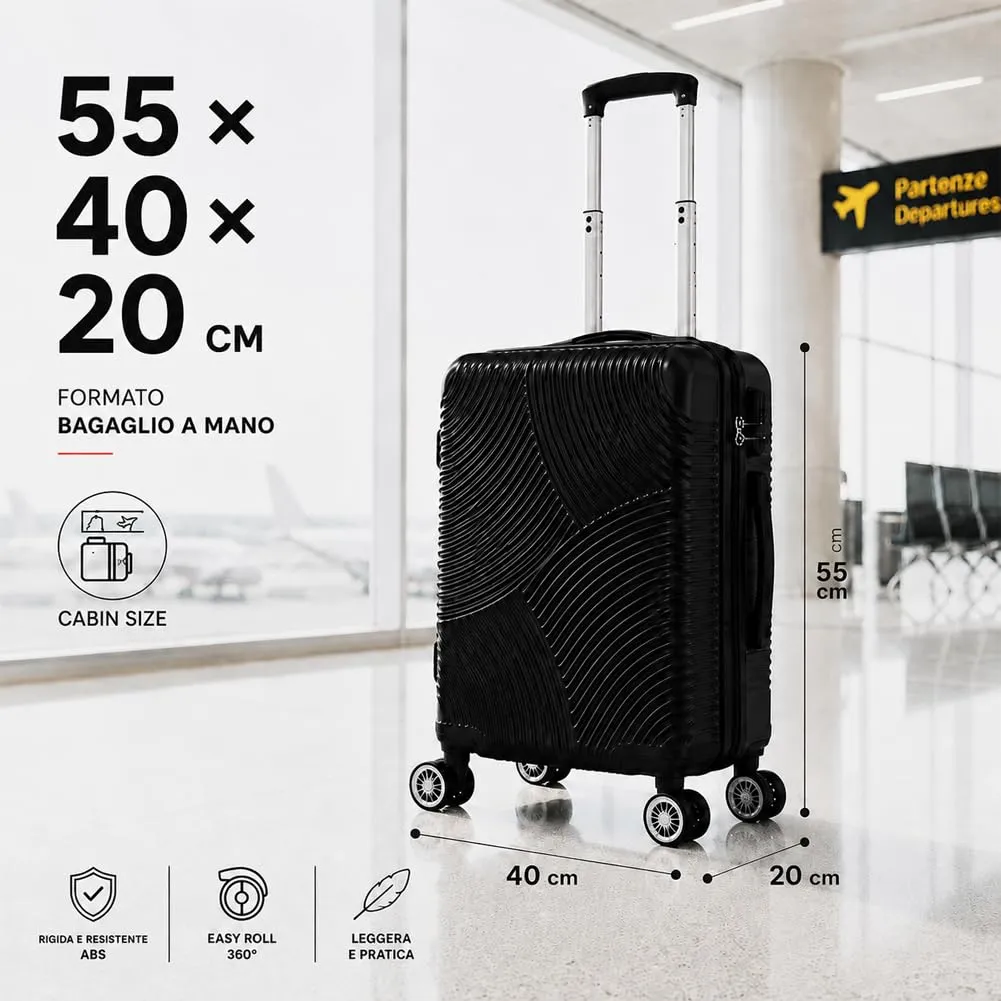 Provitera Trolley Cabina Rigido valigia ABS nero 55x40x20