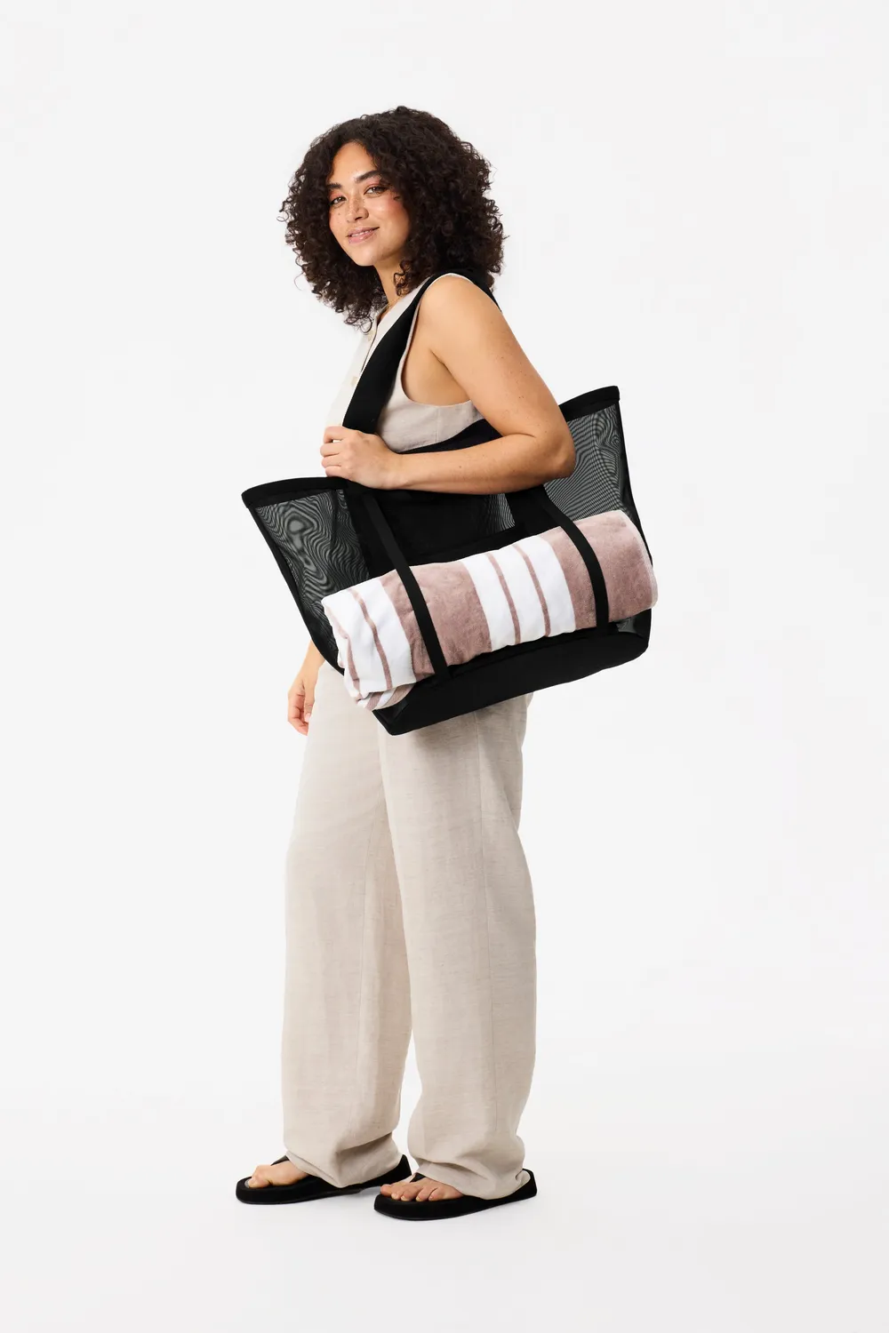 Beis Mesh Beach Tote Borsa Mare Nera Traforata
