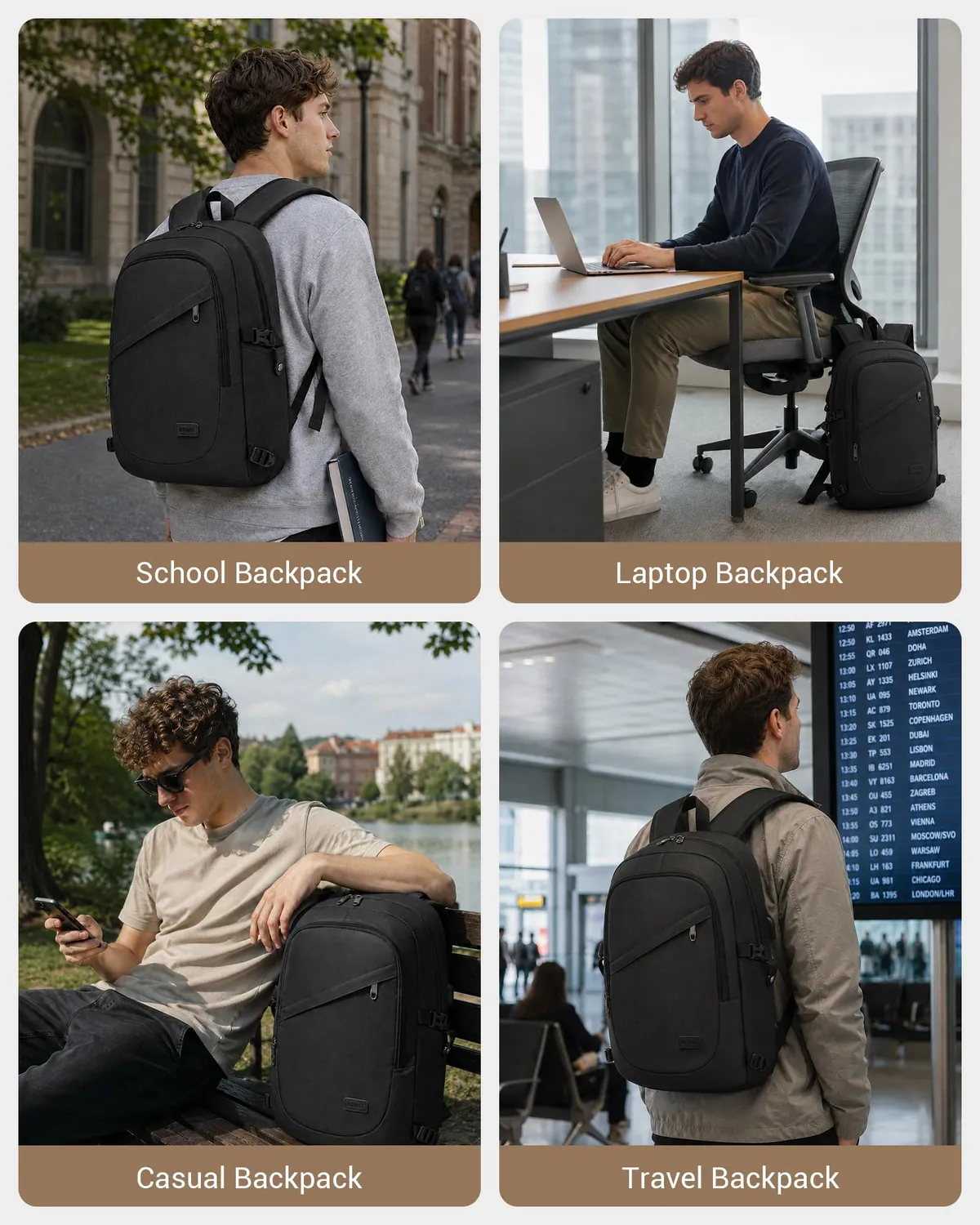 Kono Zaino Porta PC 15,6 Pollici Zaino Nero Antifurto USB