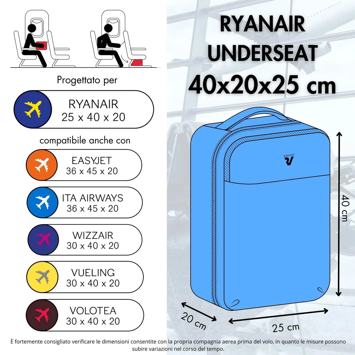 Roncato Move zaino cabina 40x25x20 blu oltremare PC 14