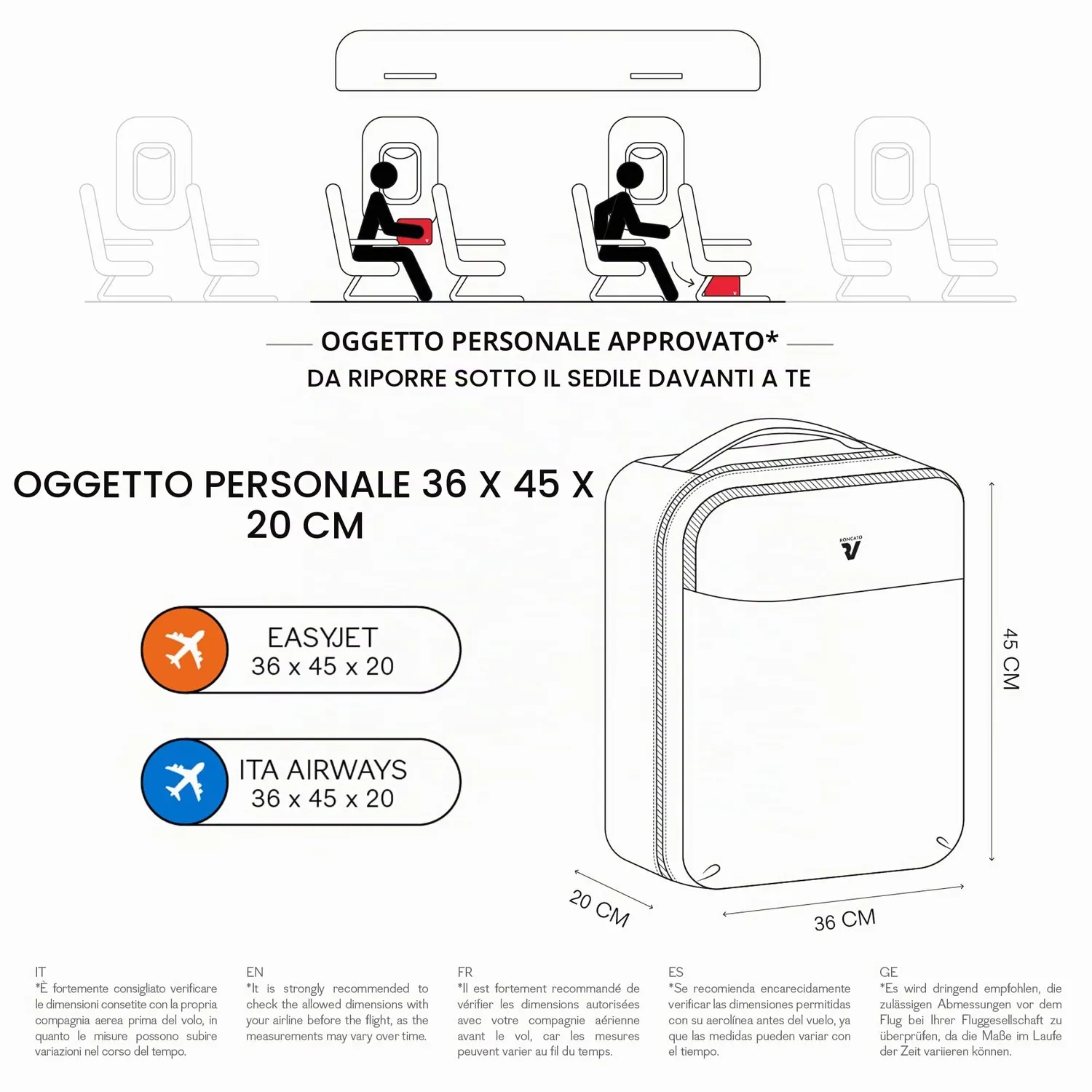 Roncato Crosslite Easyjet zaino viaggio 45x36x20 blu 29L leggero