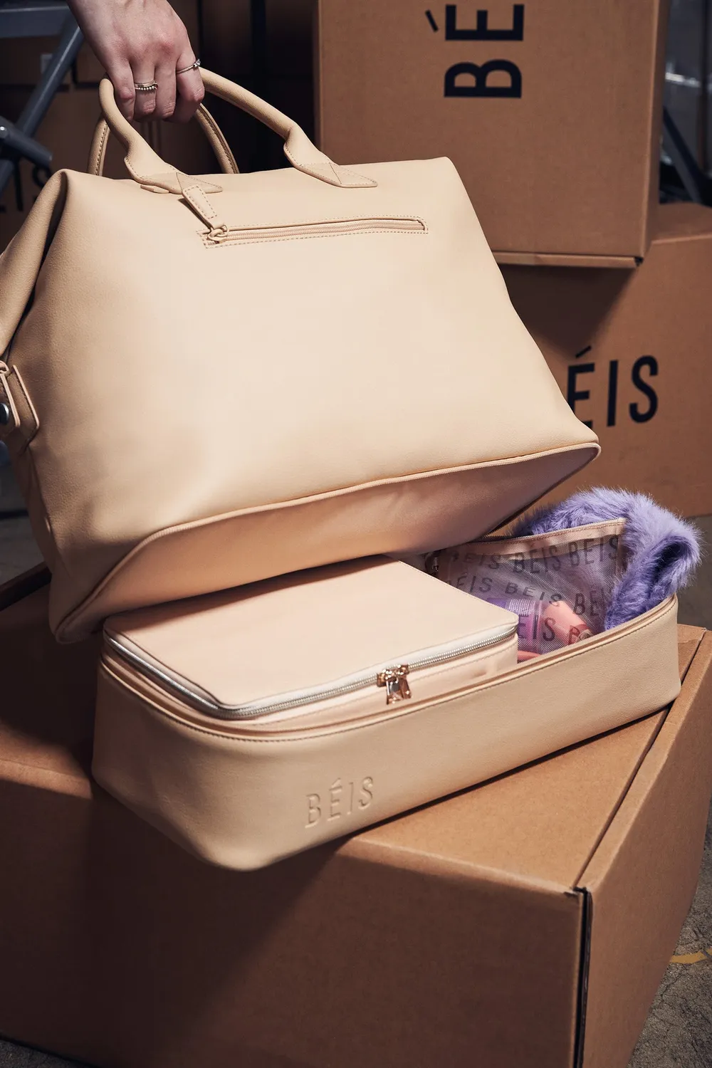 Beis Premium Weekender Borsone Beige Pelle Vegana
