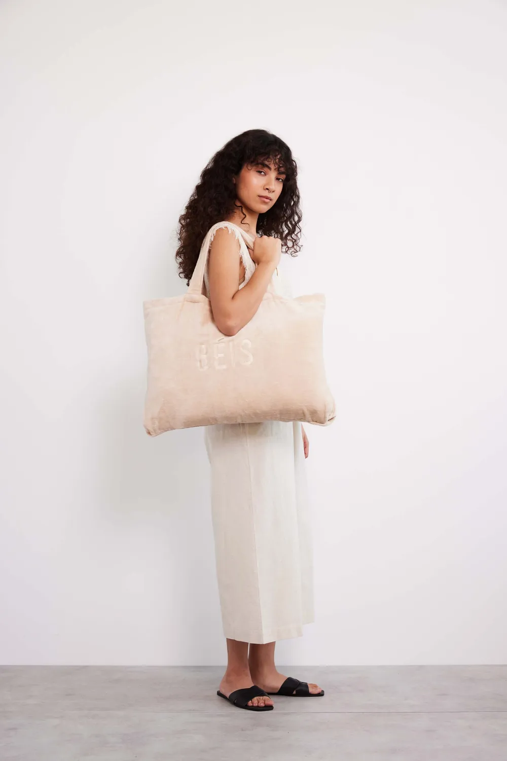 Beis Terry Tote Borsa Mare Beige con telo spugna