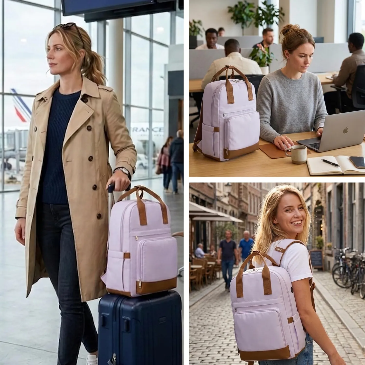 Kono Zaino Porta PC 15,6" Antifurto USB Viola/Marrone