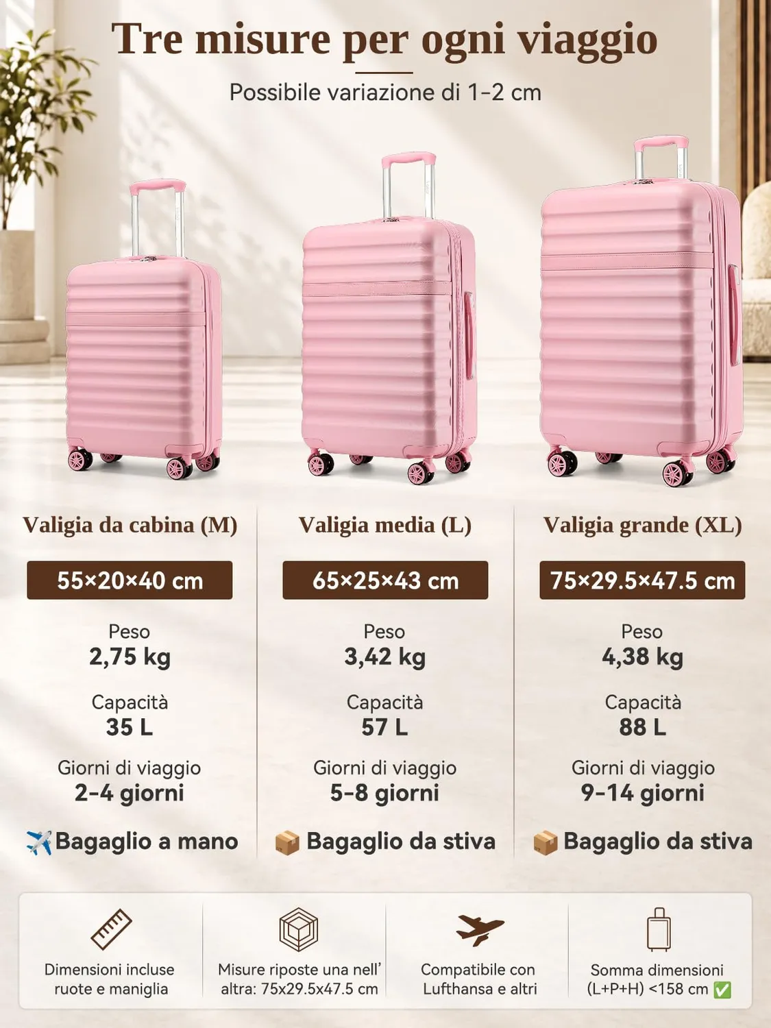 Kono 20 Trolley bagaglio a mano rosa 55x40x20 rigido