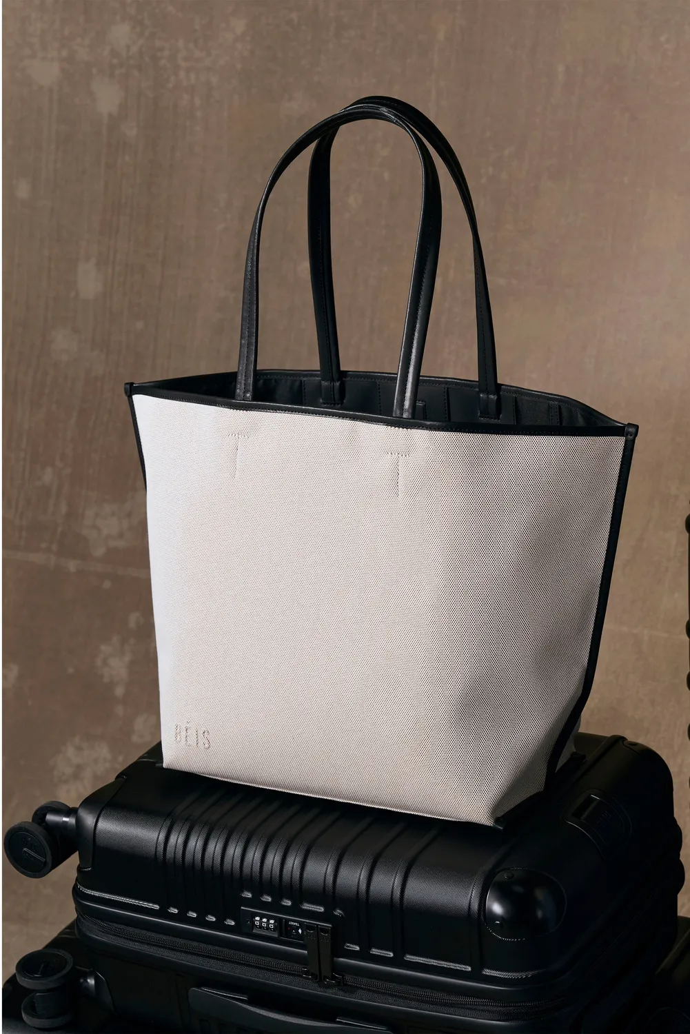 Beis Canvas and Leather tote bag black