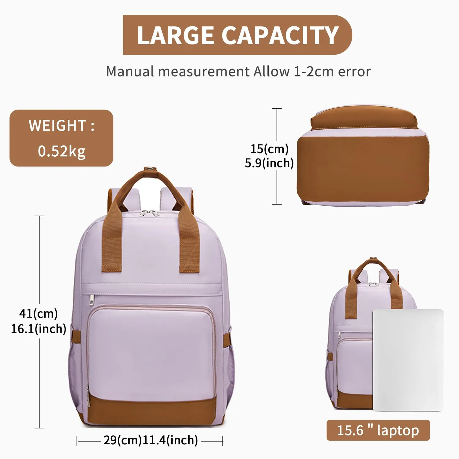 Kono Zaino Porta PC 15,6" Antifurto USB Viola/Marrone