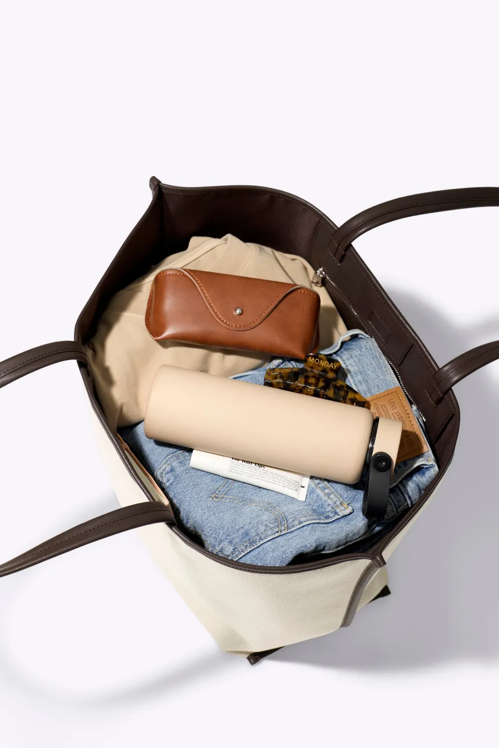 Beis Canvas and Leather tote bag espresso