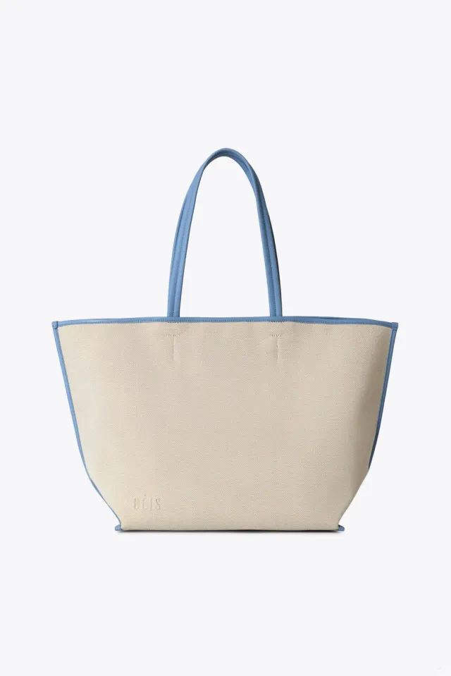 Beis Canvas and Leather tote bag dusty blue