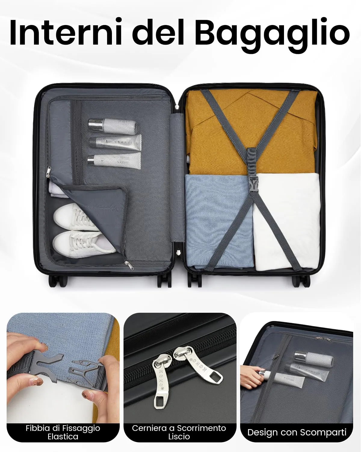Kono Valigia Rigida 55x40x20 bagaglio a mano grigio 34L