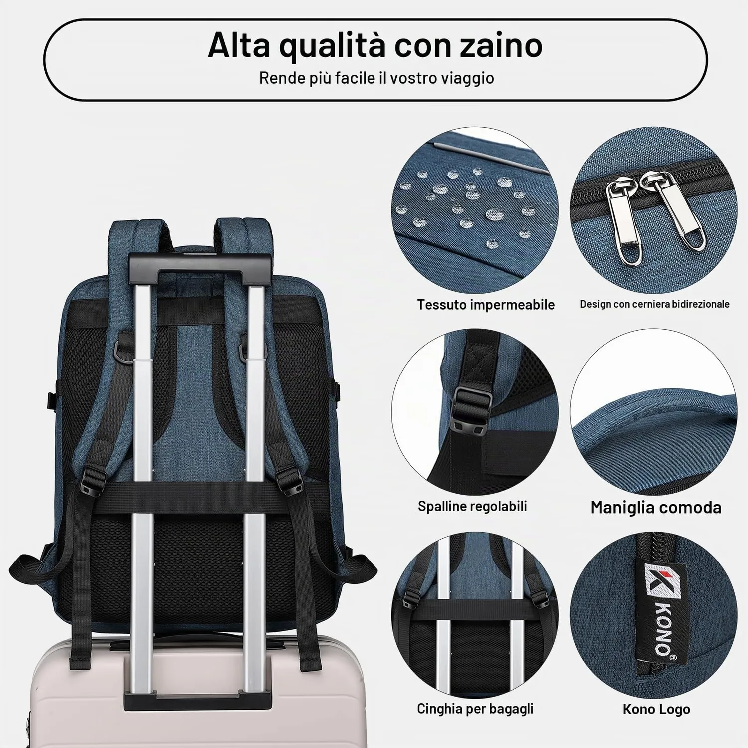 Kono EasyJet Zaino 45x36x20 30L blu marina porta pc 15,6