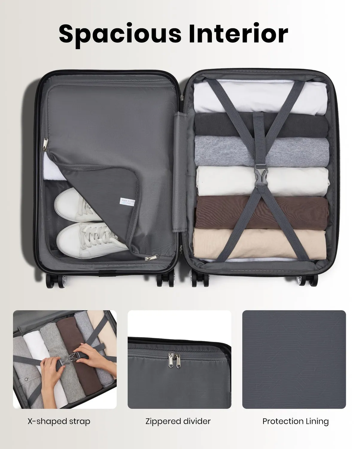 Kono Valigia Rigida ABS+PC 20" 55x40x22 bagaglio a mano TSA