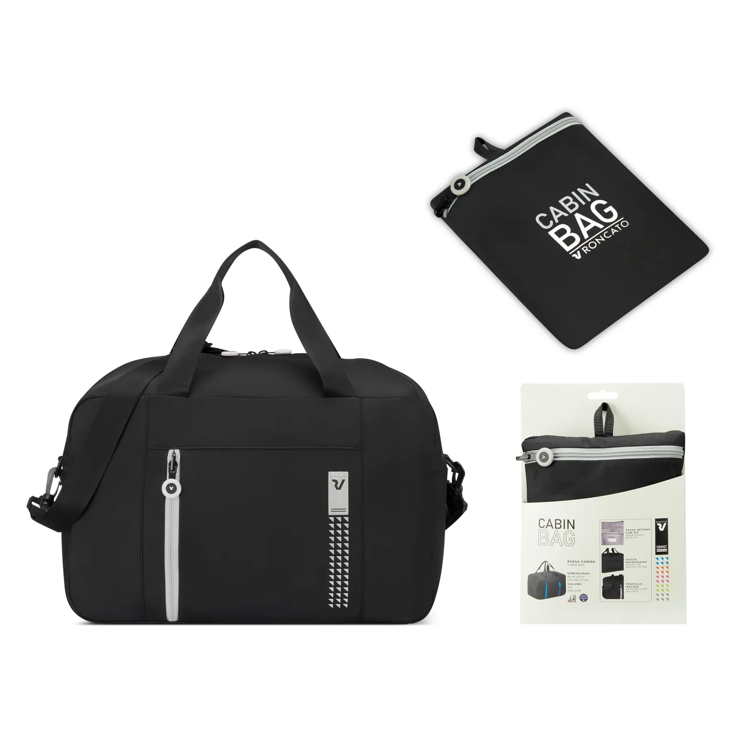 Roncato Compact Borsa Cabina 40x25x20 Nero Pieghevole